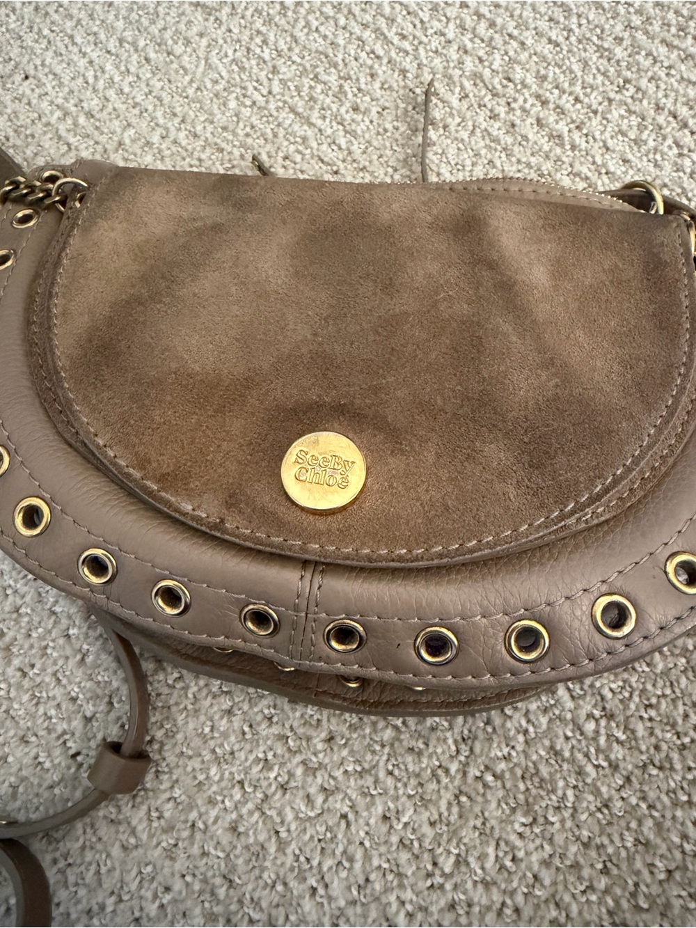 See By Chloe Taupe/Brown Suede & Leather Crossbody Bag with Gold Hardware - Picture 3 of 4